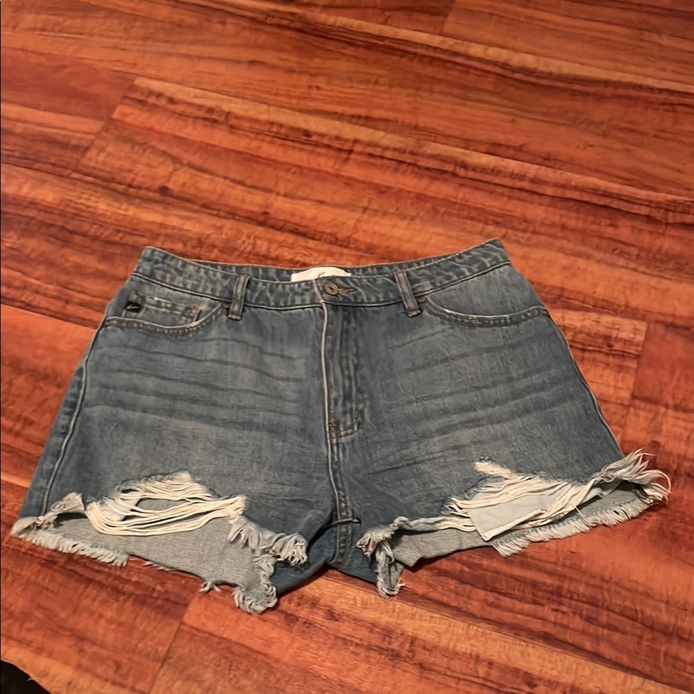 KanCan Blue Distressed Jean Shorts with Frayed Hem